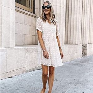 Off White Swiss dot chiffon relaxed summer dress